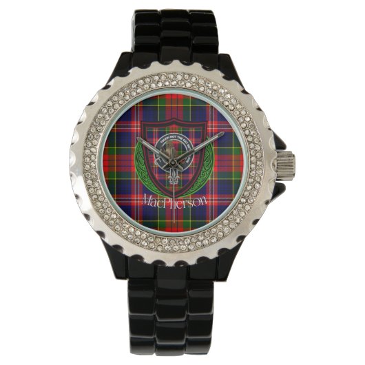 MacPherson Schotse Clan Tartan & Crest Horloge (Voorkant)