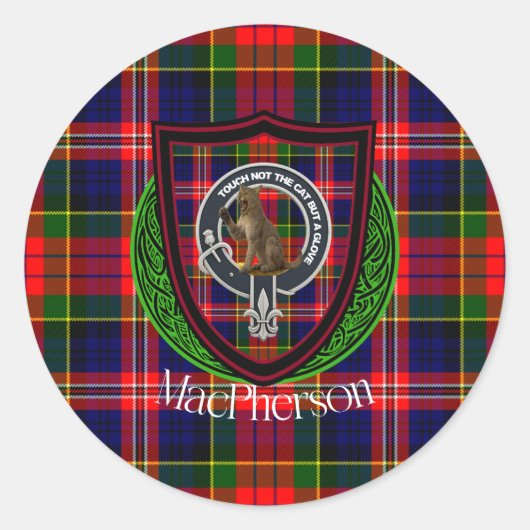 MacPherson Scottish Clan Tartan & Crest Ronde Sticker (Voorkant)