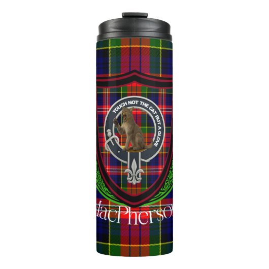 MacPherson Scottish Clan Tartan & Crest Thermosbeker (Voorkant)
