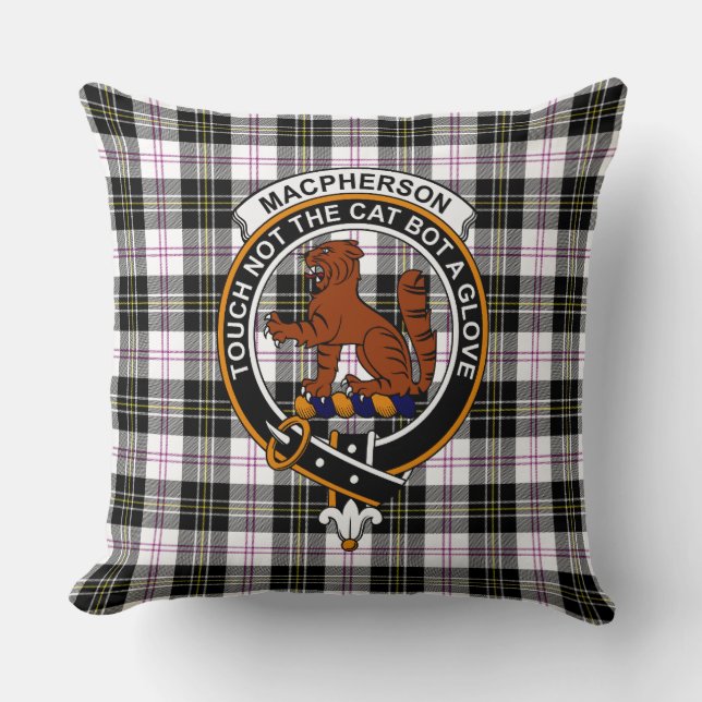 MacPherson Tartan, Clan Badge en Motto Kussen (Voorkant)