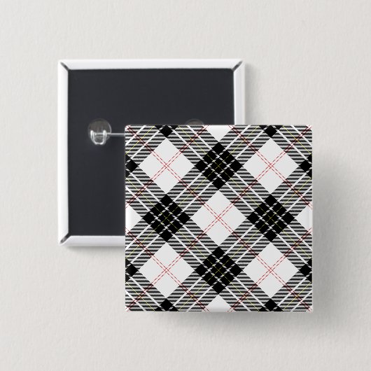 MacPherson tartan zwarte witte vlecht Vierkante Button 5,1 Cm (Voorkant /achterkant)