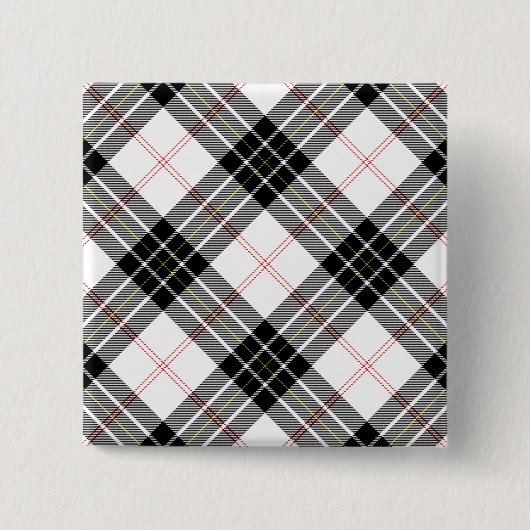 MacPherson tartan zwarte witte vlecht Vierkante Button 5,1 Cm (Voorkant)