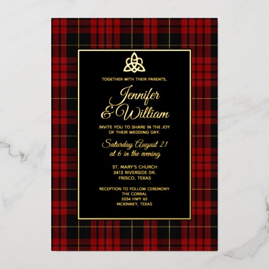 MacQueen Clan Tartan Schotse Huwelijk  Folie Uitnodiging (Voorkant)