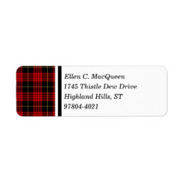 MacQueen Clan Zwart en Rood Schots Tartan Etiket