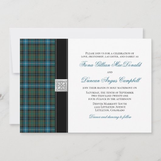 MacRae Ancient Hunting Tartan Wedding Invitation Kaart (Voorkant)