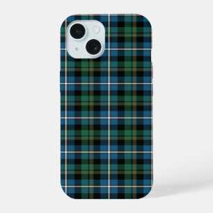 MacRae Clan Felblauw en Groen Jacht-Tartan iPhone 15 Hoesje