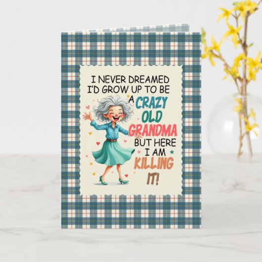 MacRae Conchra Tartan Grandma Humorous  Birthday Kaart (Gele Bloem)
