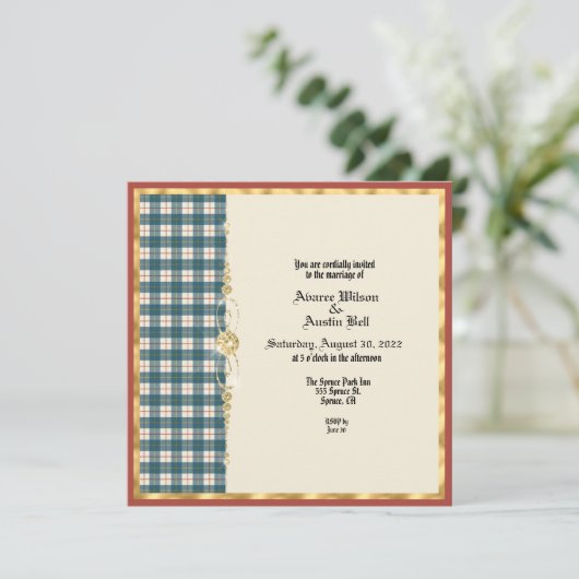 MacRae Conchra Tartan Wedding Invitation Kaart (Staand voorkant)