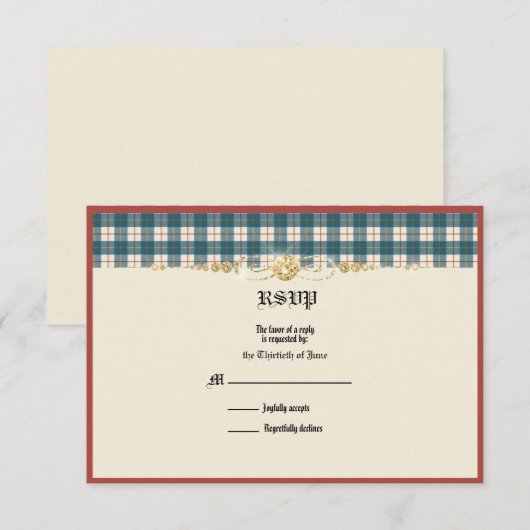 MacRae Conchra Tartan Wedding RSVP Kaartje (Voorkant / Achterkant)