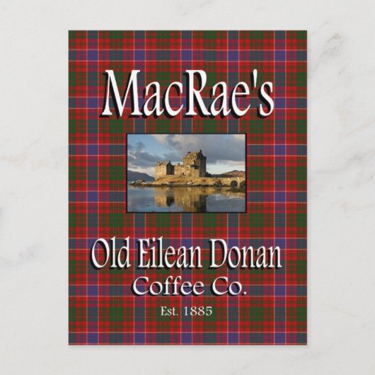 MacRae's oude Eilean Donan Coffee Co. Briefkaart (Voorkant)