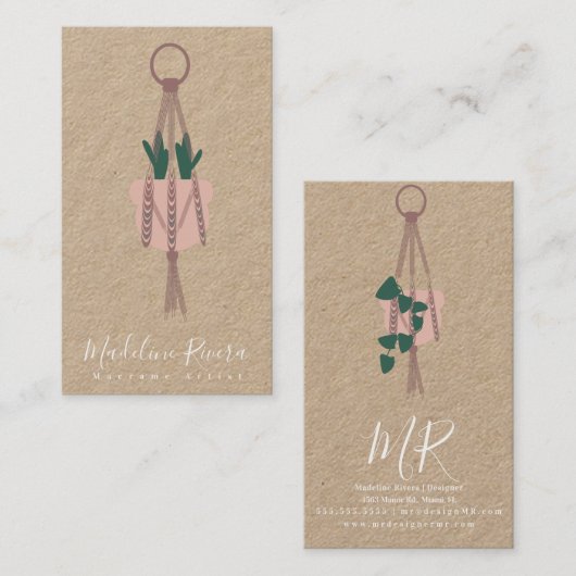 Macrame Artiest Handmade Design Hanging Cactus Visitekaartje (Voorkant / Achterkant)