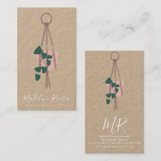 Macrame artistieke handgemaakte ontwerphangende Pl Visitekaartje (Voorkant / Achterkant)