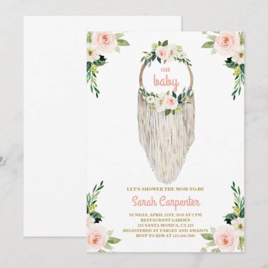 Macrame baby shower-uitnodiging kaart (Voorkant / Achterkant)