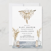 Macrame Boho Chic Rustic Boy Blue Baby shower Invi Kaart (Voorkant)