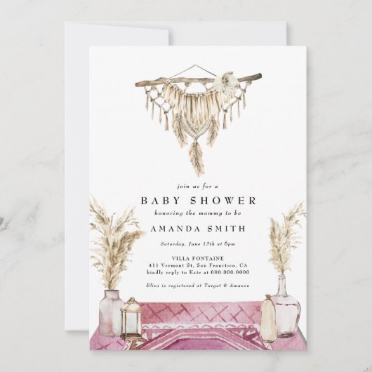 Macrame Boho Chic Rustic Girl Baby shower Kaart (Voorkant)