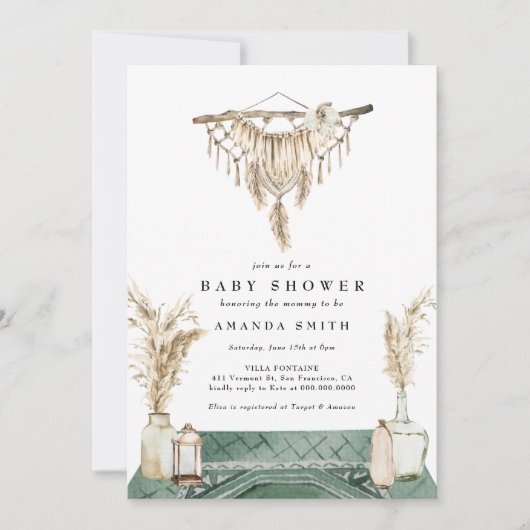 Macrame Boho Chic Rustic Neutraal Baby shower Kaart (Voorkant)