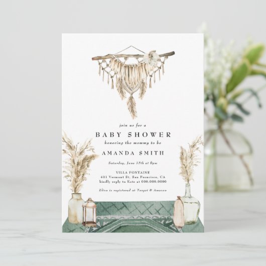 Macrame Boho Chic Rustic Neutraal Baby shower Kaart (Staand voorkant)