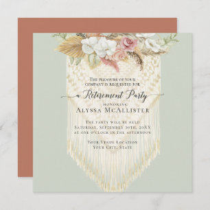 Macrame BOHO Floral Pampas Grass Retirement Kaart