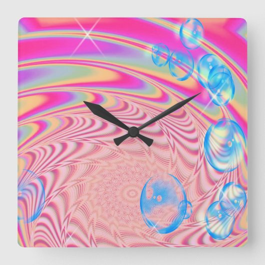 MACRAME'- kleurrijk Abstract Afbeelding van fracta Vierkante Klok (Voorkant)