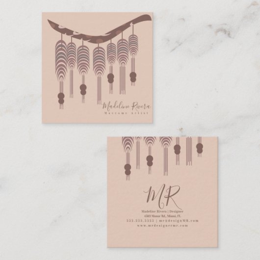 Macrame kunstenaar handgemaakte ontwerper Natuurli Vierkante Visitekaartje (Voorkant / Achterkant)