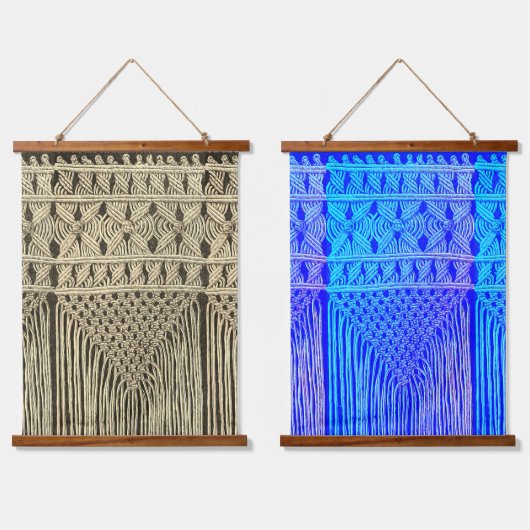 Macramé-look - blauw paars&sepia Hangend Wandkleed (Dubbel)