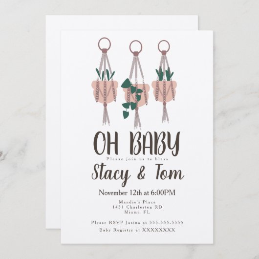 Macrame Plant Hanger Planter Pots Baby shower Kaart (Voorkant / Achterkant)