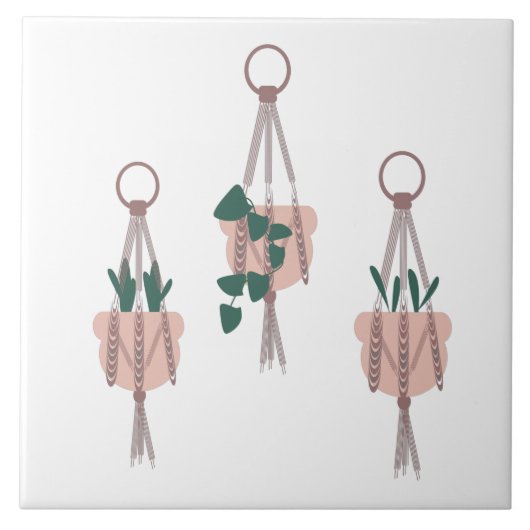 Macrame Planten Hanger Planter Potten Illustratie Tegeltje (Voorkant)