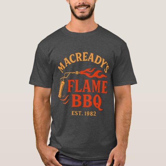 Macreadys vlam BBQ sinds 1982 vriend T-shirt (Voorkant)