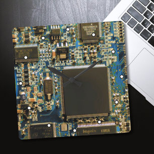 Macro Blau Circuitbord   PCB Foto Vierkante Klok