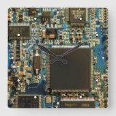 Macro Blau Circuitbord | PCB Foto Vierkante Klok (Voorkant)