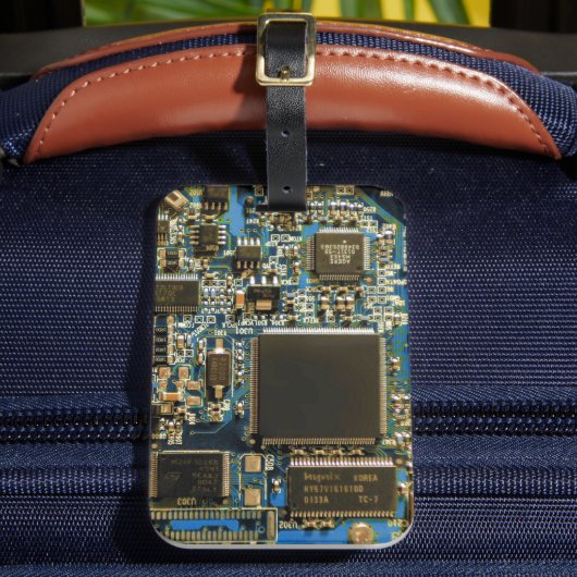 Macro Blauwe Printplaat | PCB Foto Bagagelabel (Voorkant Insitu 2)