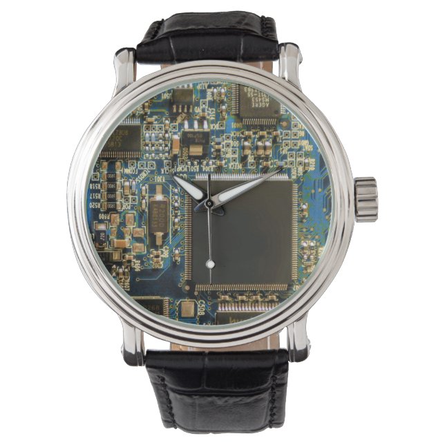 Macro Blauwe Printplaat | PCB Foto Horloge (Voorkant)