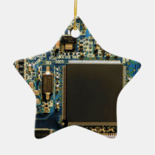 Macro Blauwe Printplaat PCB Foto Keramisch Ornament