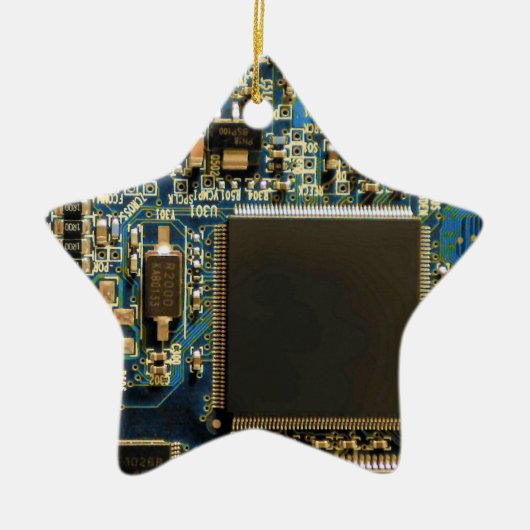 Macro Blauwe Printplaat | PCB Foto Keramisch Ornament (Voorkant)