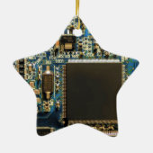 Macro Blauwe Printplaat | PCB Foto Keramisch Ornament (Achterkant)