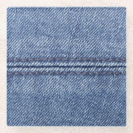 Macro Blue Denim, close-up textuur. Glazen Onderzetter (Voorkant)
