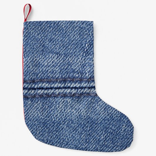 Macro Blue Denim, close-up textuur. Kleine Kerstsok (Voorkant)
