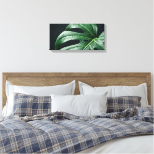 Macro Fotografie: Monstera Blad met Ochtenddauw  Canvas Afdruk