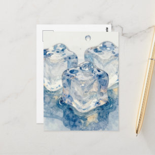 Macro fotografie van smeltende ijsblokjes aquarel briefkaart