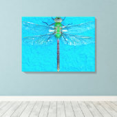 Macro Green Dragonfly op blauwe achtergrond Canvas Afdruk (Insitu (Houten vloer))