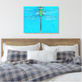 Macro Green Dragonfly op blauwe achtergrond Canvas Afdruk (Insitu (Slaapkamer))
