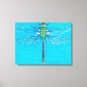 Macro Green Dragonfly op blauwe achtergrond Canvas Afdruk (Voorkant)