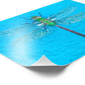 Macro Green Dragonfly op blauwe achtergrond Foto Afdruk (Hoek)