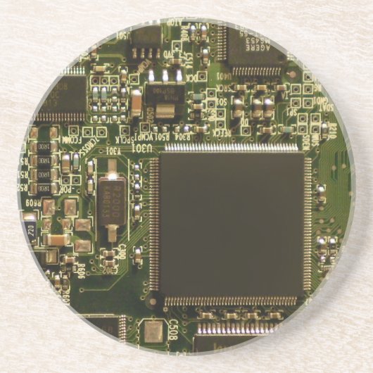Macro groene printplaat | PCB foto Zandsteen Onderzetter (Voorkant)
