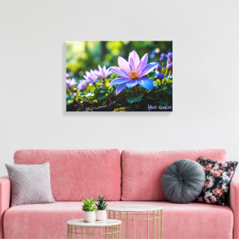 Macro Paarse Bos Wilde Bloemen met Dauw Canvas Afdruk