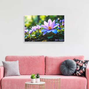 Macro Paarse Bos Wilde Bloemen met Dauw Canvas Afdruk