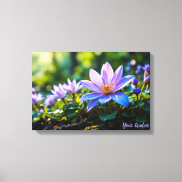 Macro Paarse Bos Wilde Bloemen met Dauw Canvas Afdruk