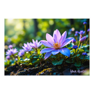 Macro Paarse Bos Wilde Bloemen met Dauw Foto Afdruk