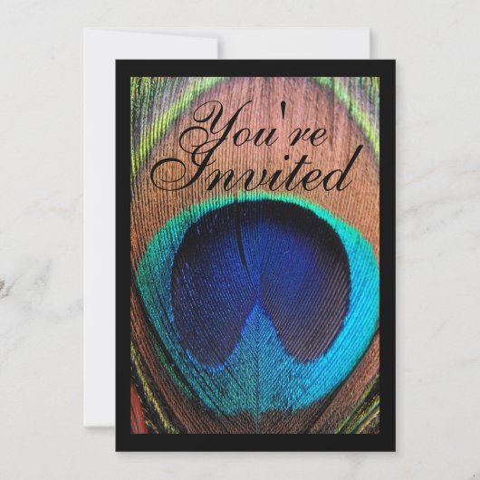 Macro Peacock Feather Rich Blues Uitnodiging (Voorkant)