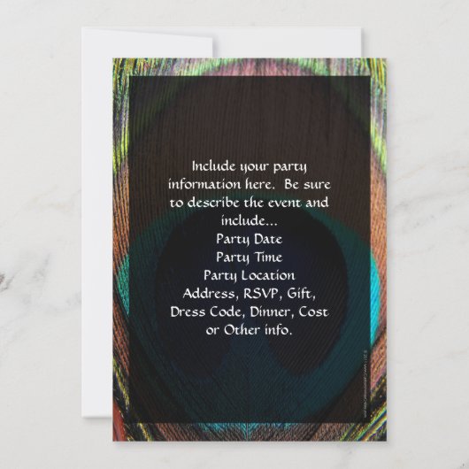 Macro Peacock Feather Rich Blues Uitnodiging (Achterkant)